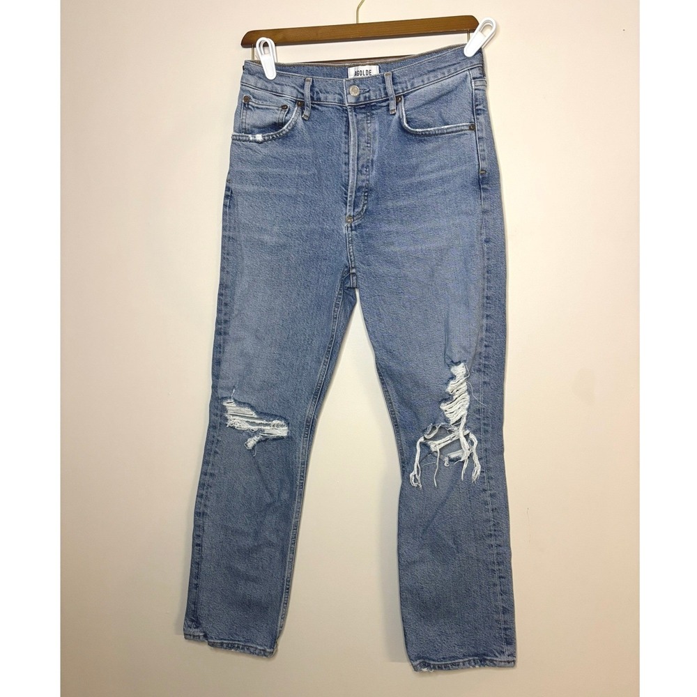 AGOLDE Riley High Rise Straight Leg Distressed Jeans Light Wash Organic Women 27